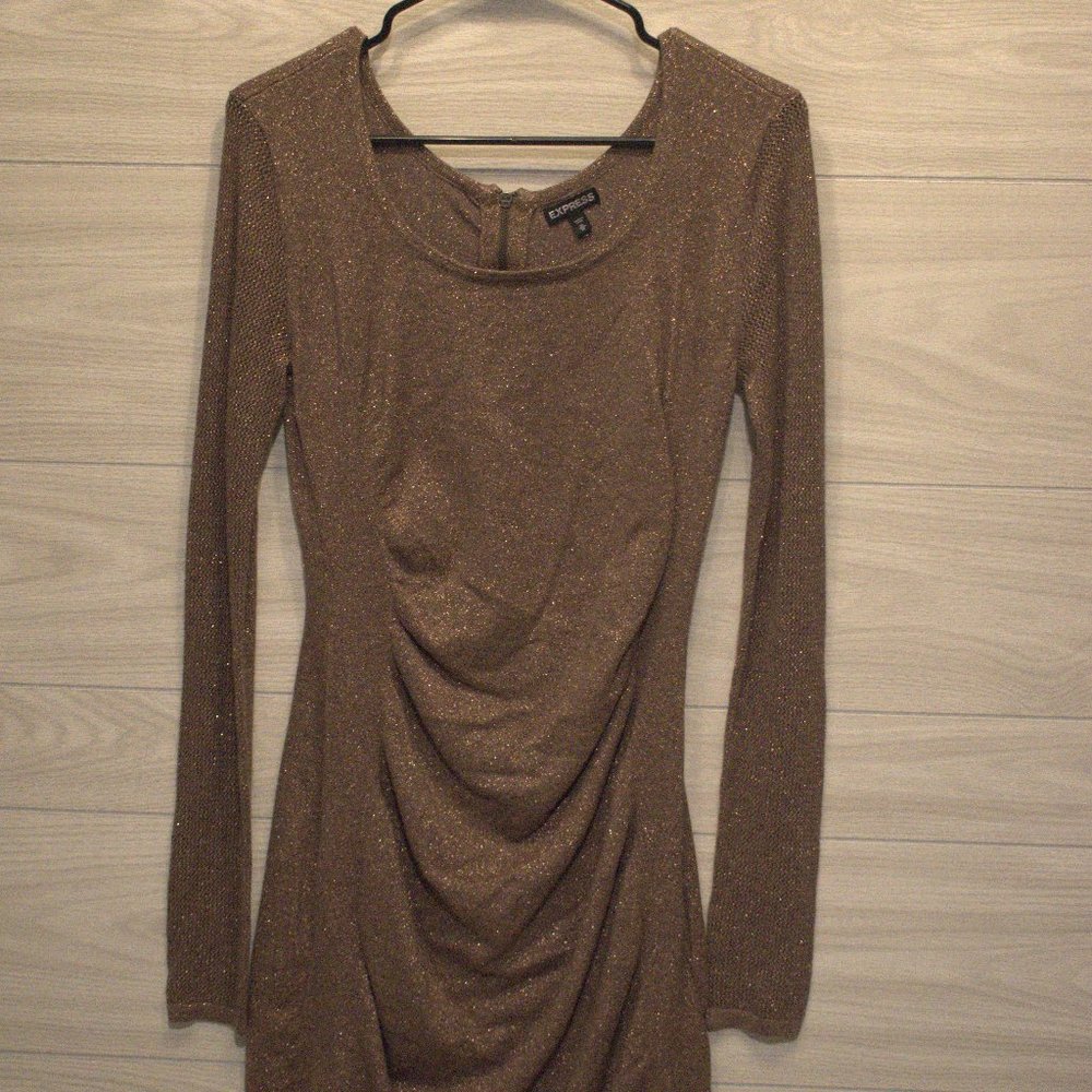 Express Long Sleeve Gold Sparkly Dress